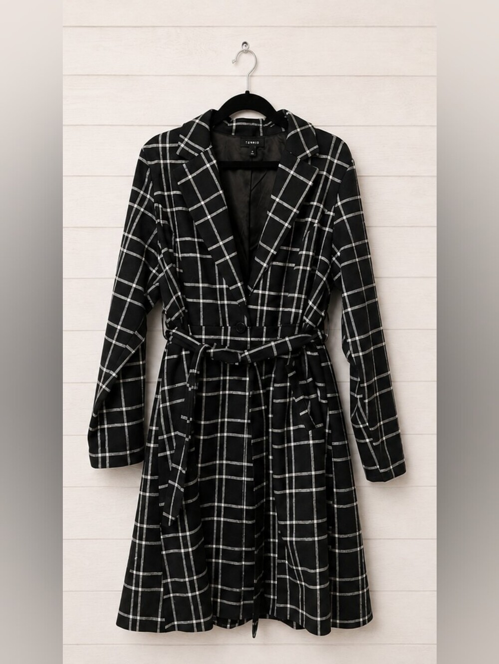 NWOT Torrid Size 1 Black White Plaid Tie Waist Mid Length Trench Coat